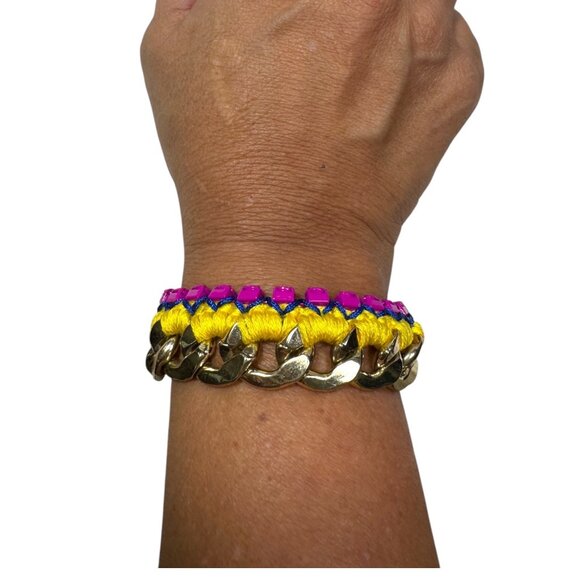 Yellow & Pink Woven Chain Bracelet With Adjustable Clasp - Picture 9 of 10
